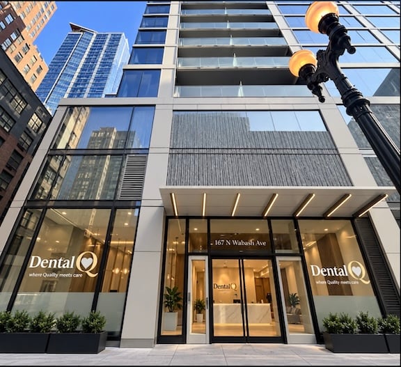 DentalQ Downtown Chicago – Dentist in the Loop DentalQ Downtown Chicago dental office storefront rendering at 167 N Wabash Ave in the Loop